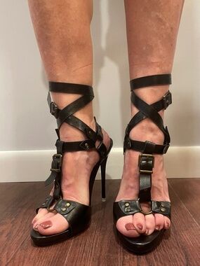 NNB TINSTREE Black Rivet and Strap High Heel Sandals